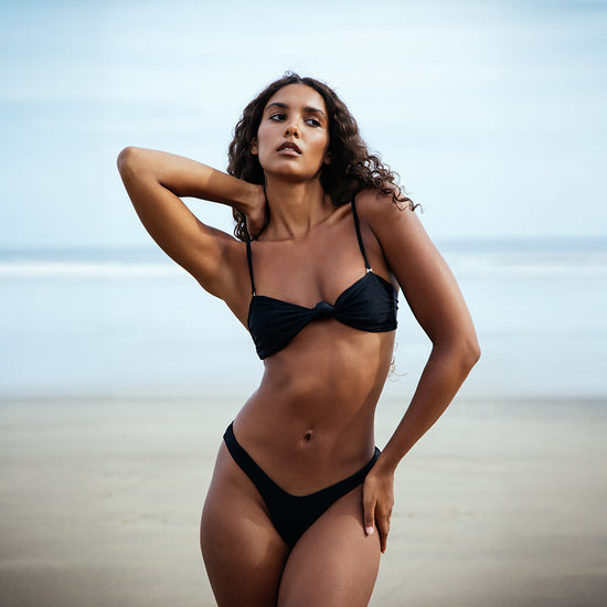 Mira bikini top styled on model with removable straps – Venus Swim